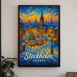 Stockholm Winter Wonderland Cityscape Inspiring Travel Lovers Cozy Scandinavian Art Poster