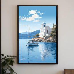 Mediterranean Coastal Serenity Greece Illustration - Travel Poster