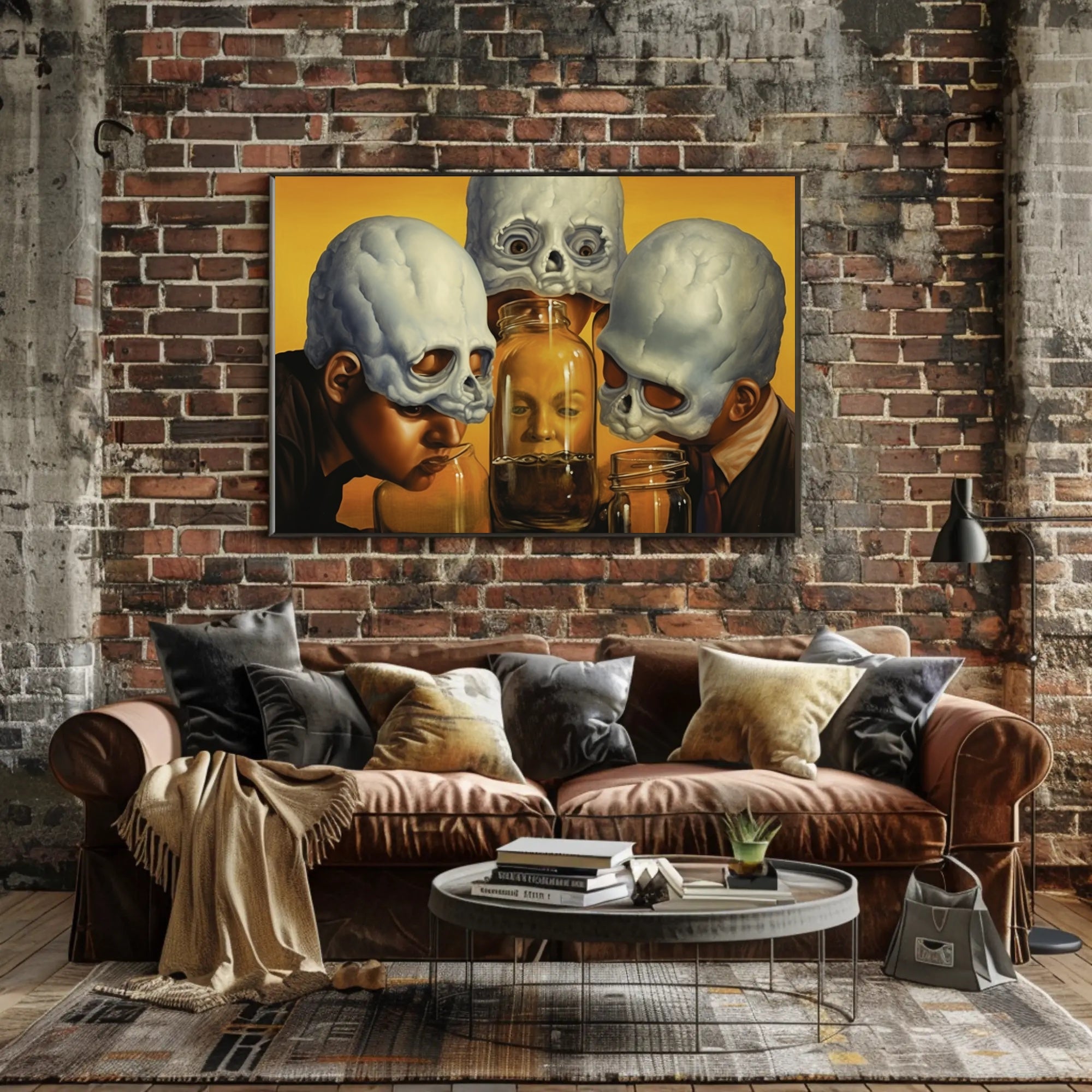 Surreal Identity Art with Skulls and Jars - Artistic Poster