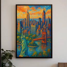 New York City Sunset Poster Modern Cityscape Urban Wall Art
