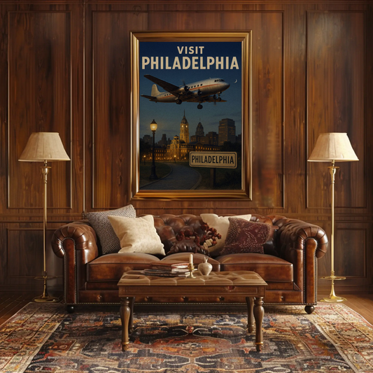 Visit Philadelphia Independence Hall Skyline Travel Poster