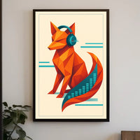 Geometric Fox With Headphones Poster
