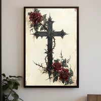 Gothic Cross with Roses Art Print Poster