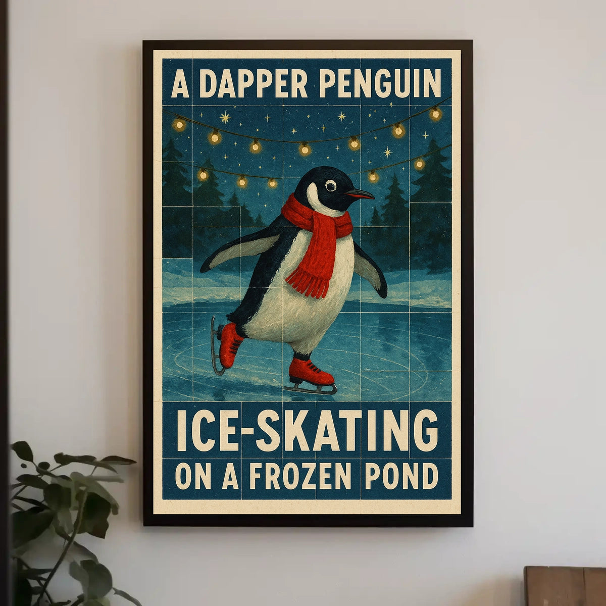 A Dapper Penguin Ice-Skating Poster