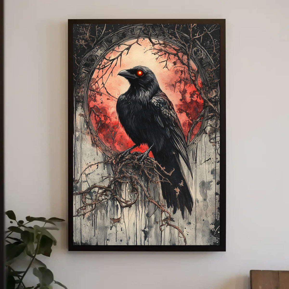 Raven Under Blood Moon Art Print Animal Poster