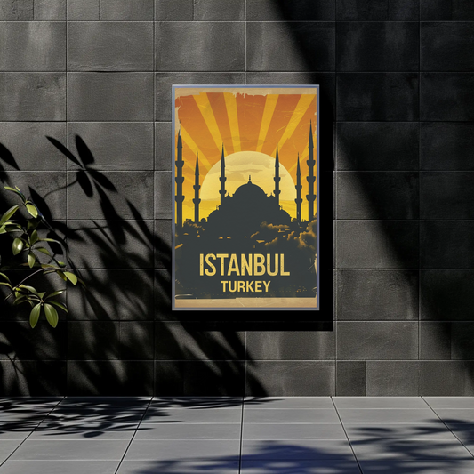 Istanbul Turkey Blue Mosque Skyline Dusk Vintage Travel Poster