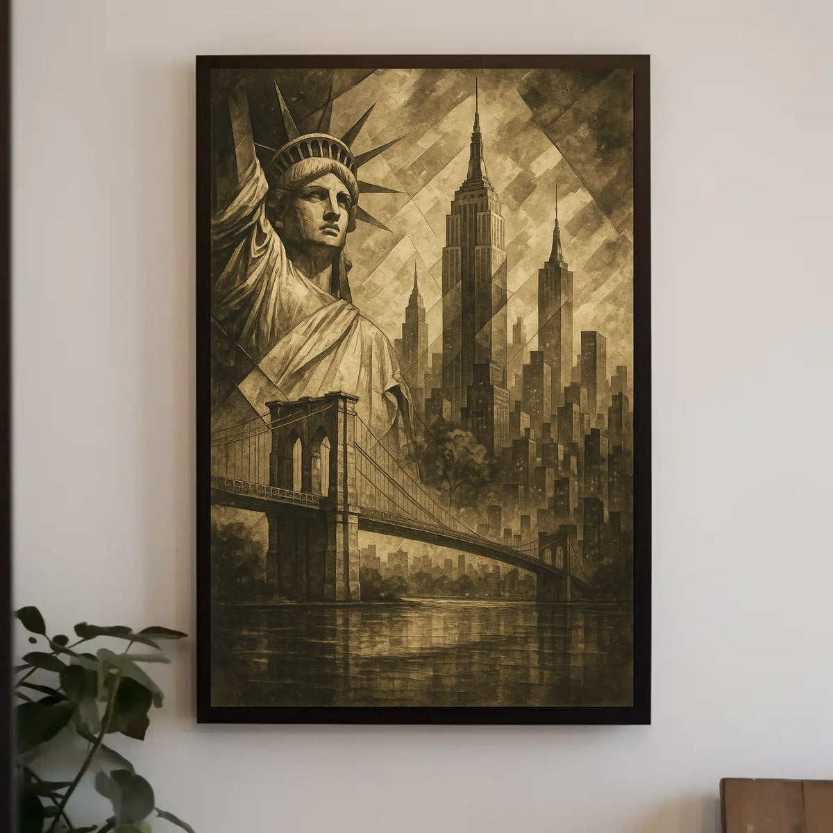 New York City Skyline Landmarks Poster Vintage Wall Art