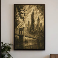 New York City Skyline Landmarks Poster Vintage Wall Art