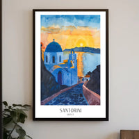Santorini Sunset Watercolor Travel Poster PosterGoat
