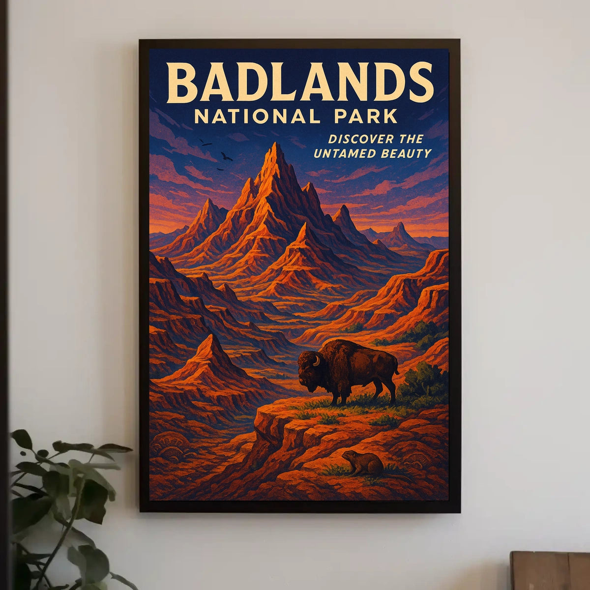 Badlands National Park Vintage Bison Adventure Poster