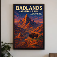 Badlands National Park Vintage Bison Adventure Poster
