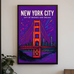 New York City Skyline Vibrant Bridge Poster Art