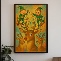 Festive Elves And Reindeer Poster