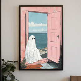 Ghostly Figure Ocean View Whimsical Surreal Pastel Poster