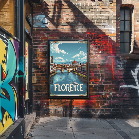 Florence Italy Cathedral Bridge River Sunset Architecture Travel Poster
