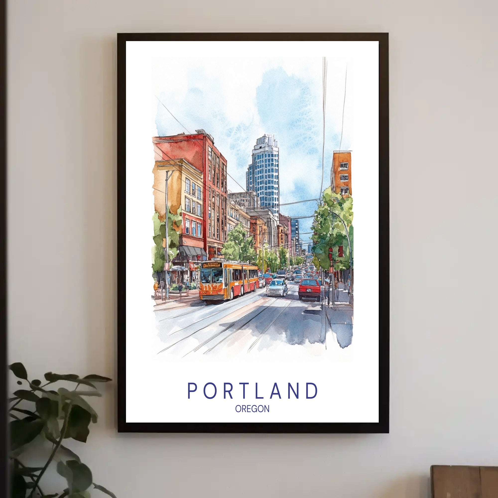 Portland Urban Watercolor Scene Poster - Urban or Cityscape Poster PosterGoat