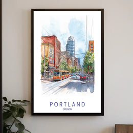 Portland Urban Watercolor Scene Poster - Urban or Cityscape Poster PosterGoat