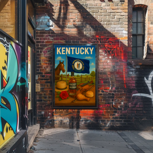 Kentucky Bourbon Violin Horse Farm Hat Food Travel Poster