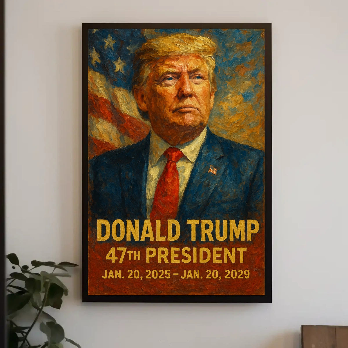 Donald Trump Leadership Portrait Expressionism Digital Painting American Flag Backdrop Poster