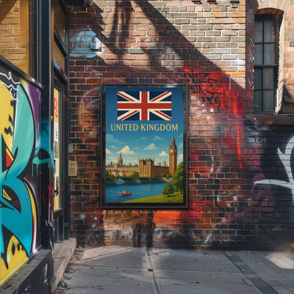 Majestic United Kingdom Iconic Landmarks Vintage-Style Travel Poster