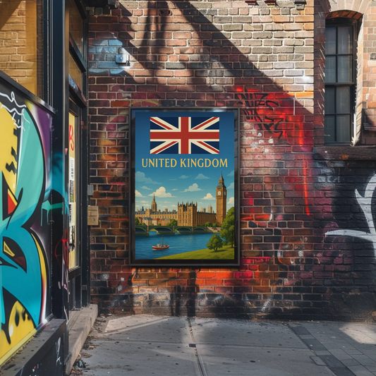 Majestic United Kingdom Iconic Landmarks Vintage-Style Travel Poster
