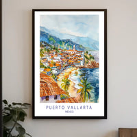 Puerto Vallarta Coastal Watercolor Travel Poster PosterGoat