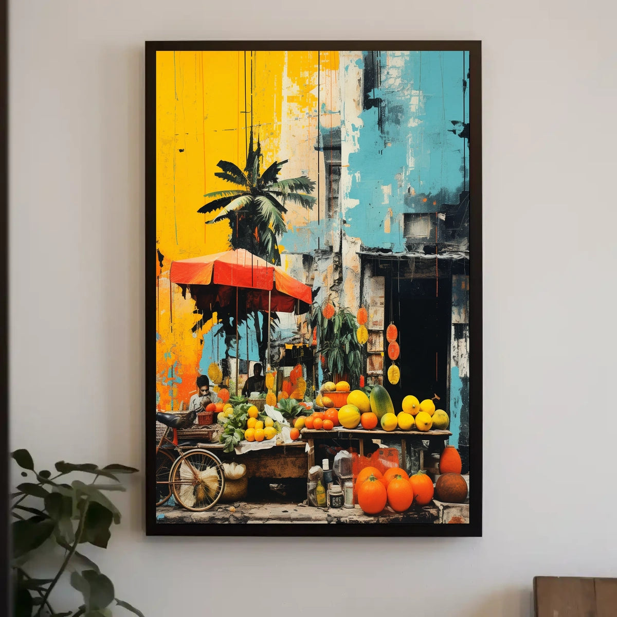 Tropical Market Scene in Vibrant Travel Poster