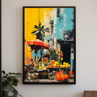 Tropical Market Scene in Vibrant Travel Poster