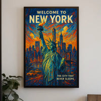 New York City Vibrant Skyline Poster Modern Urban Wall Art