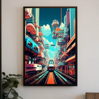 Futuristic Cityscape with High-Speed Train Poster