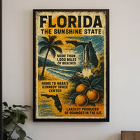 Florida Beaches and Space Launch Vintage Travel Poster