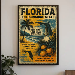 Florida Beaches and Space Launch Vintage Travel Poster