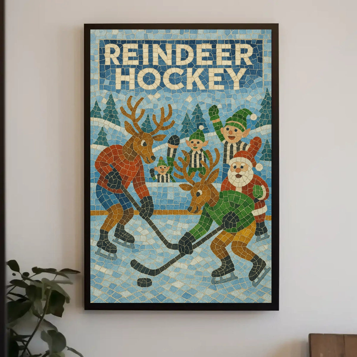 Reindeer Hockey Holiday Sports Poster