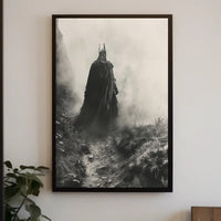 Mysterious Cloaked Figure in Foggy Terrain Fantasy Poster PosterGoat