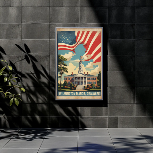 Wilmington Manor Delaware Capitol Flagscape Vintage Travel Poster