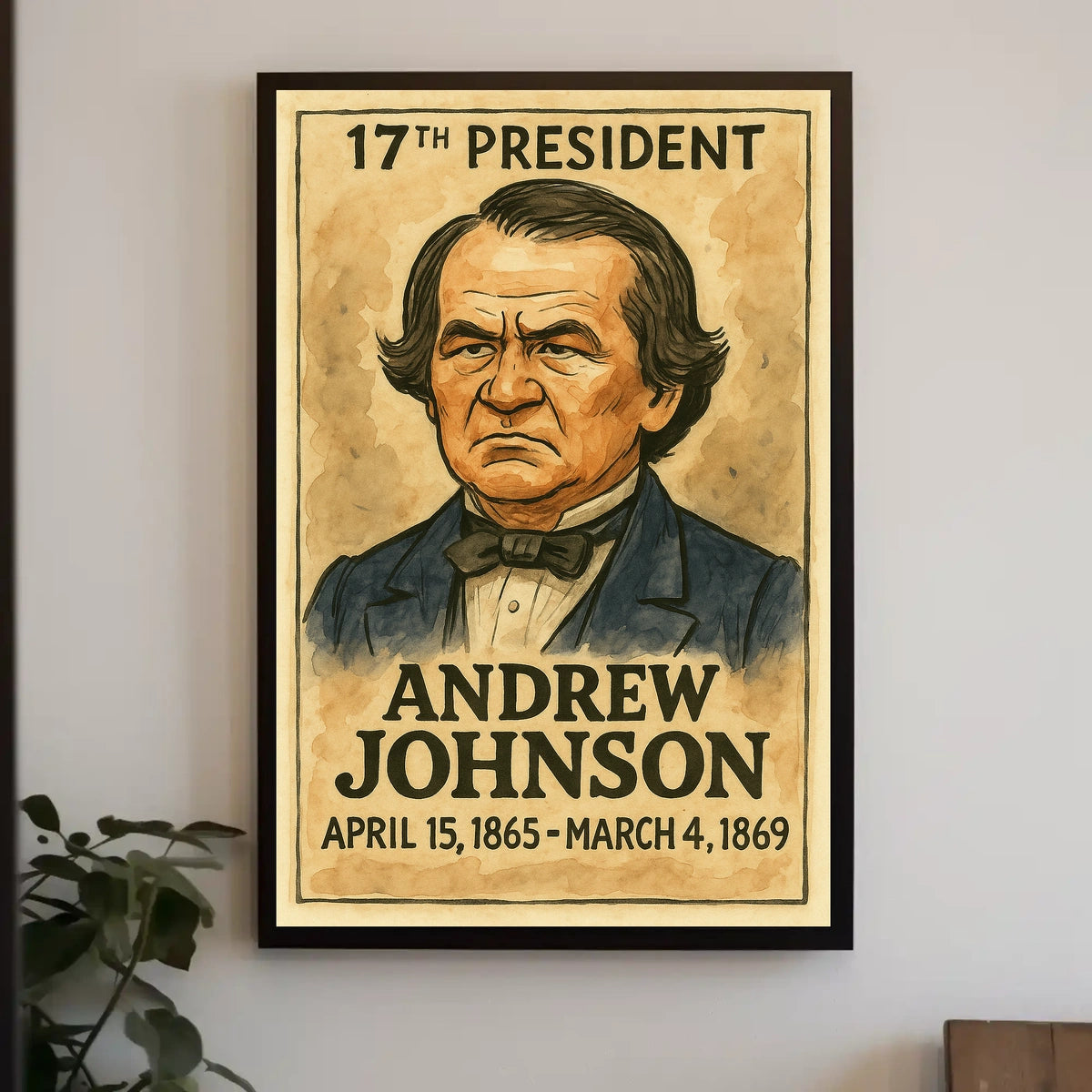 Andrew Johnson 17th President of the United States Exaggerated Cartoon Sketch Poster