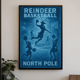 Reindeer Basketball At The North Pole Poster