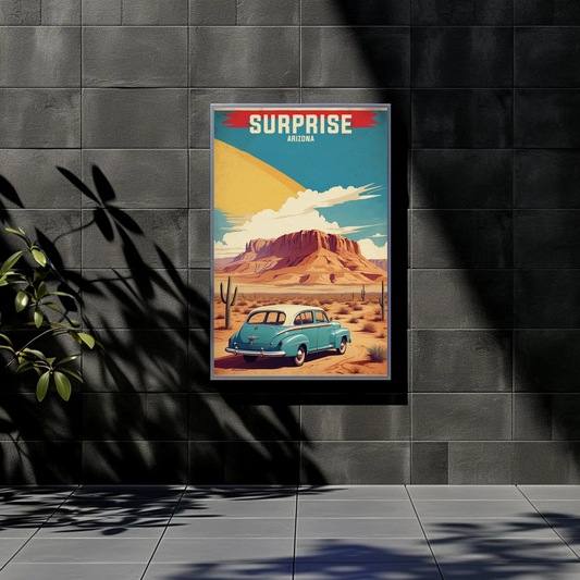 Surprise Arizona Sunset Desert Drive Vintage Travel Poster