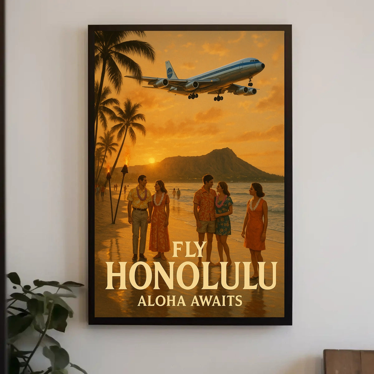 Travel to Honolulu with Vintage Style Travel Poster
