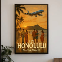Travel to Honolulu with Vintage Style Travel Poster