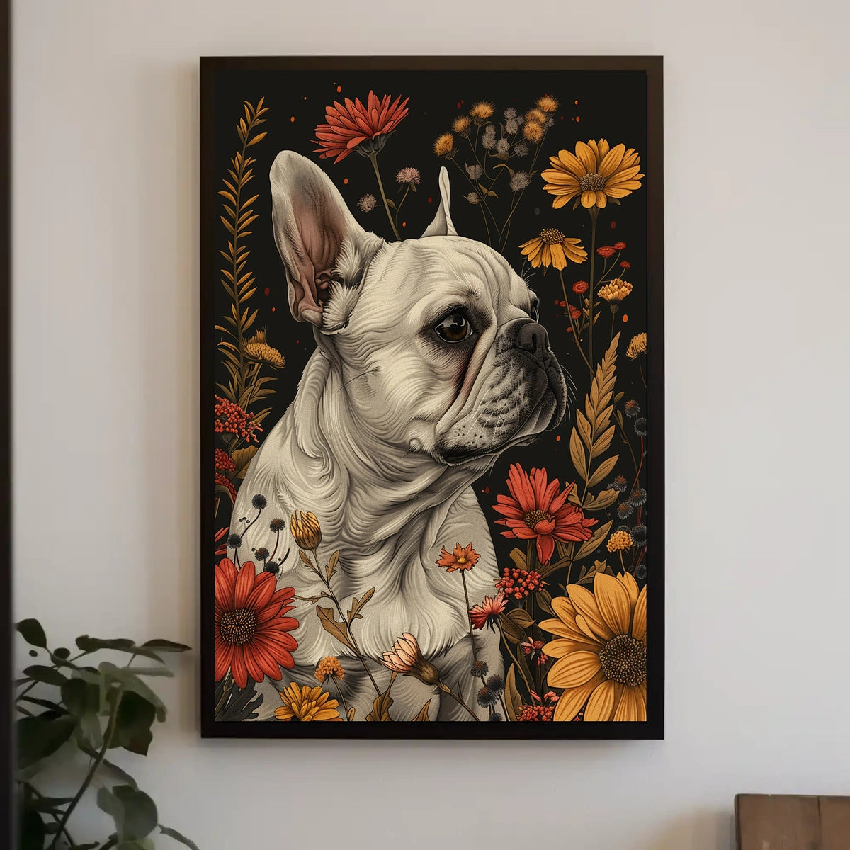 Floral Bulldog Portrait Poster