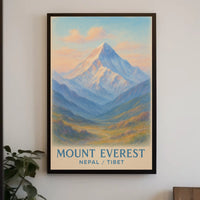 Mount Everest Vintage Illustration Serene Travel Pastel Himalayan Snowcapped Majesty Adventure Lovers Poster