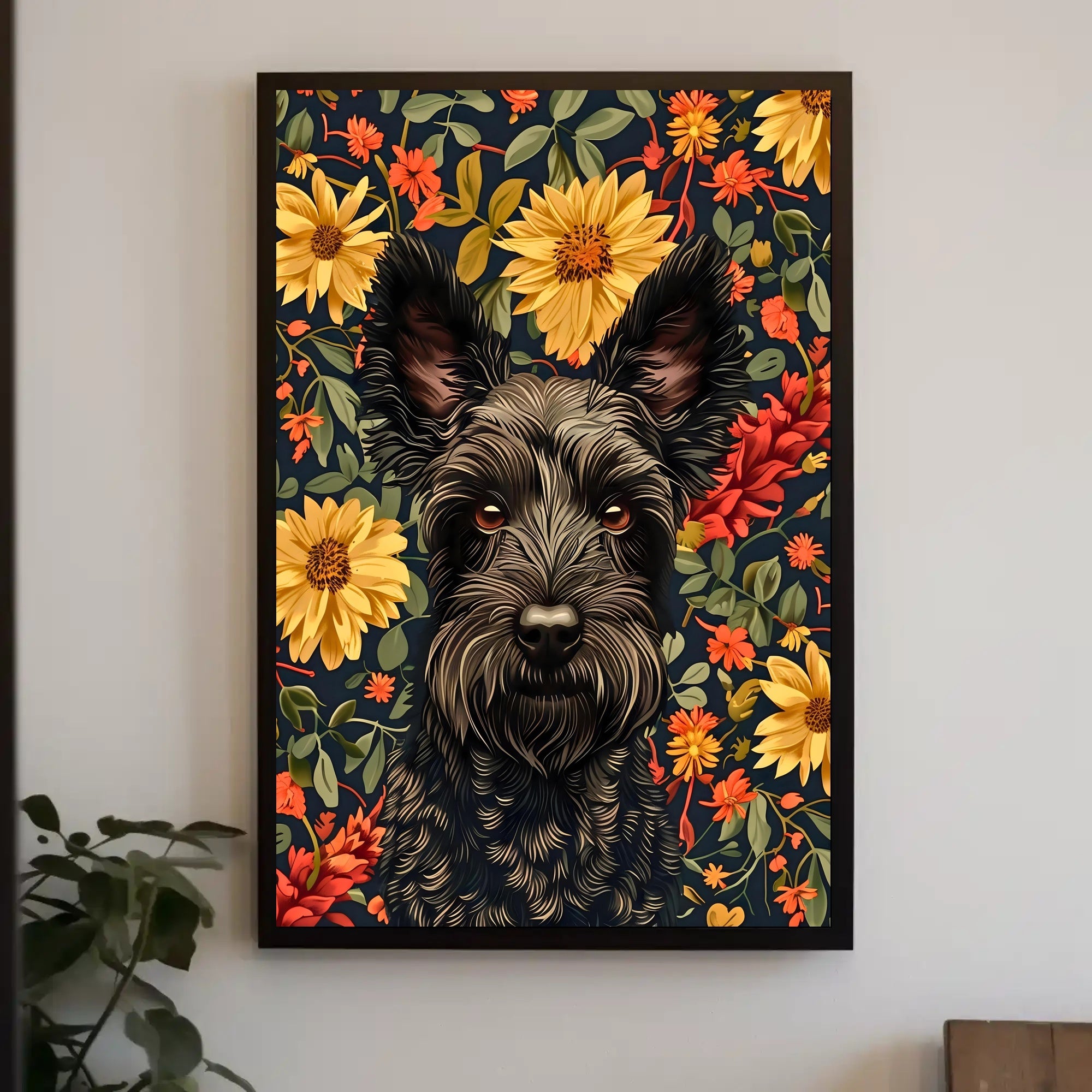 Floral Canine Portrait Wall Art Print