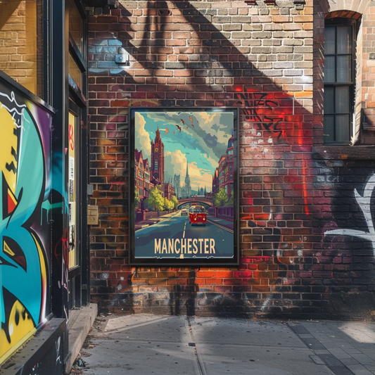 Manchester City Streetscape Travel Poster