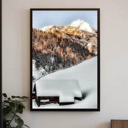 Winter Serenity Cabin in Snowy Alps National Park Poster