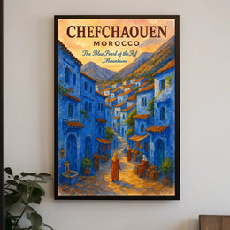 Chefchaouen Watercolor Poster: Blue Pearl Serenity