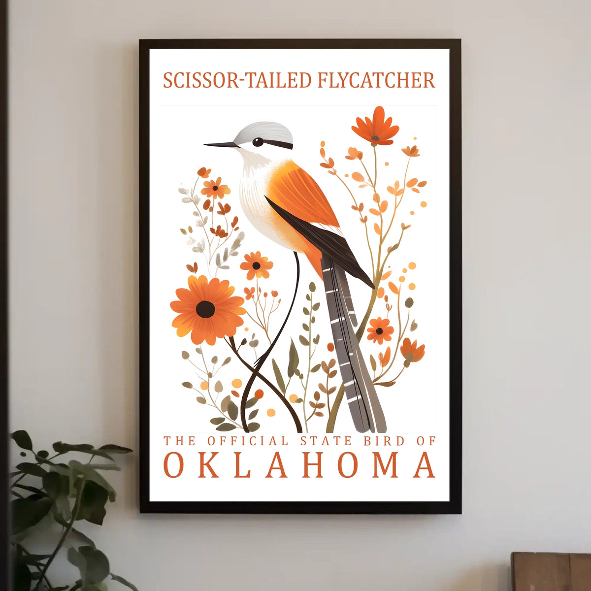 Scissor-tailed Flycatcher Poster with Orange Blossoms
