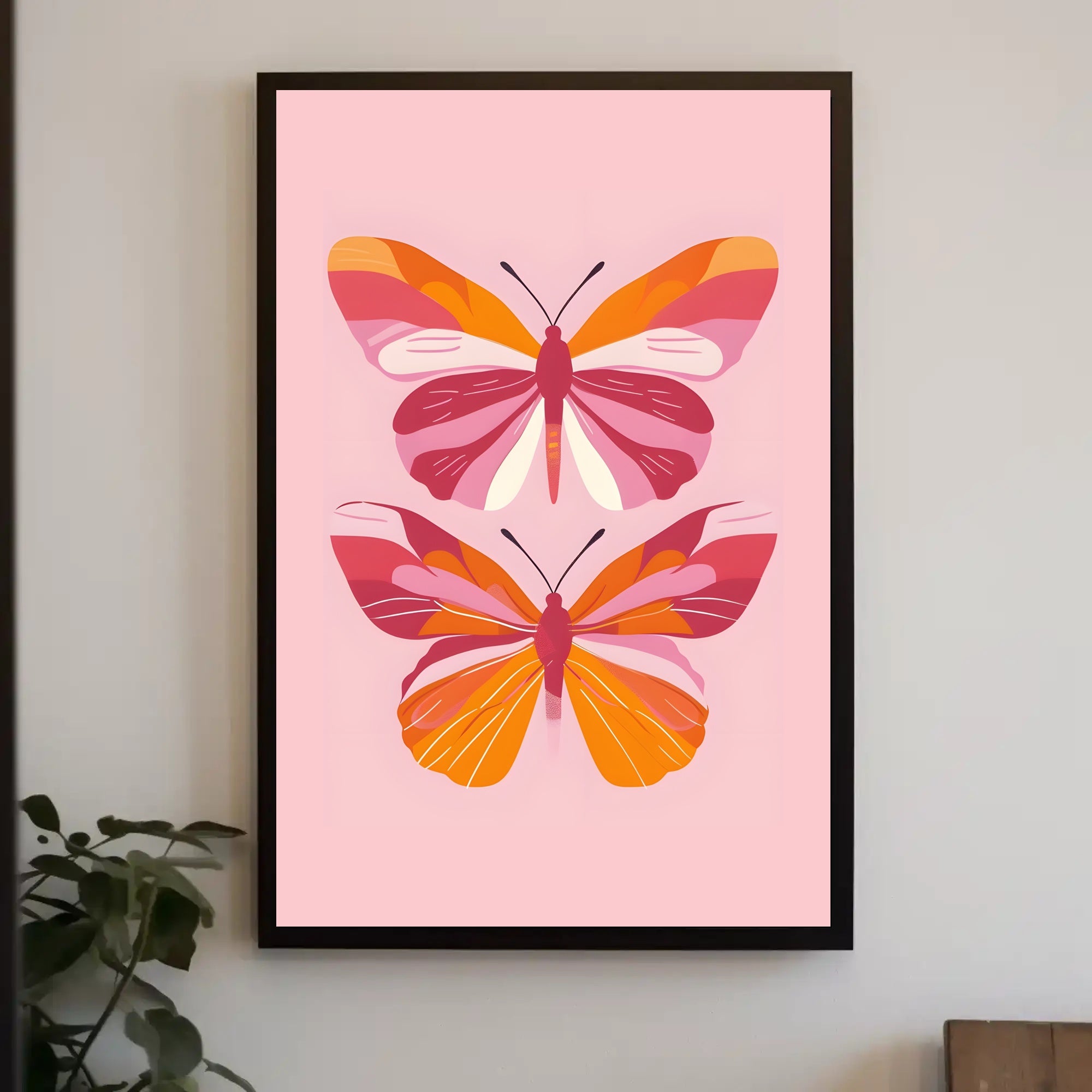 Stylized Butterflies on Pink: Abstract or Artistic Poster PosterGoat