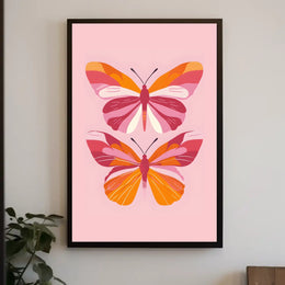 Stylized Butterflies on Pink: Abstract or Artistic Poster PosterGoat