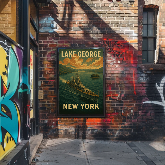 Lake George New York Battleship Scenic Travel Poster